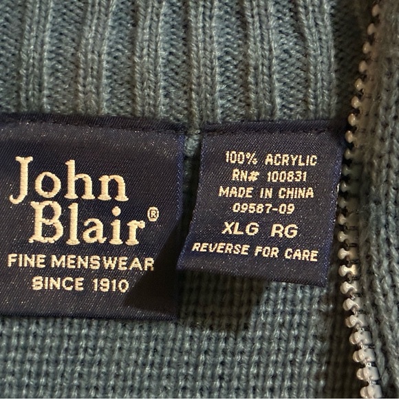 Vintage John Blair Nordic Fair Isle Zip Sweater Jacket Blue Red Geometric XLG - Picture 3 of 12